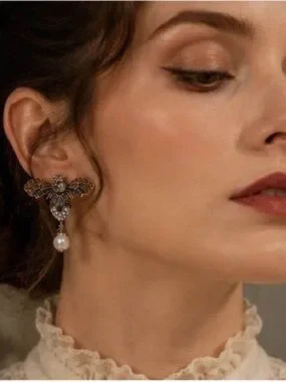 Vintage Gold Bee Earrings with Amber Crystals and Pearl Drops
